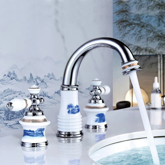ALDO Hardware>Plumbing Fixtures Bathroom Basin Faucet Chrome Brass and Ceramic Deck 3 Holes Bathtub Mixer Faucet