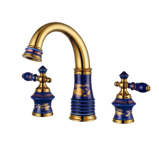 ALDO Hardware>Plumbing Fixtures Bathroom Basin Faucet Gold and Blue Brass and Ceramic Deck 3 Holes Mixer Faucet.