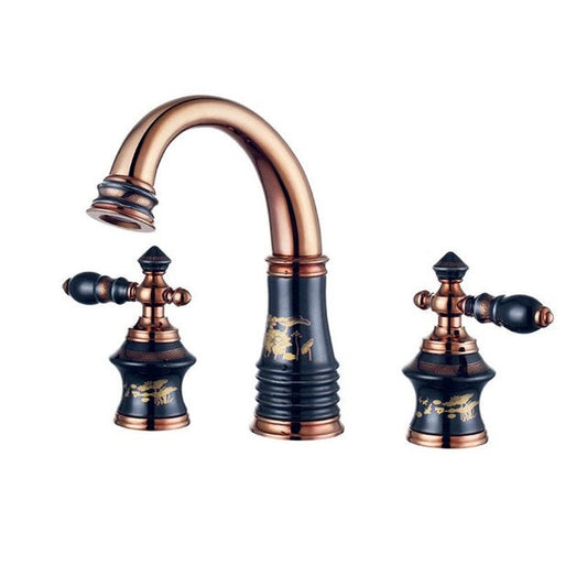 ALDO Hardware>Plumbing Fixtures Bathroom Basin Faucet Rose Gold and Black Brass and Ceramic Deck 5 Holes Bathtub Mixer Faucet.