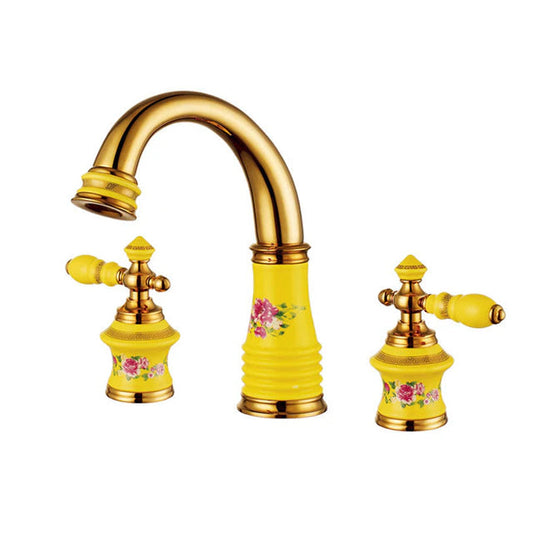 ALDO Hardware>Plumbing Fixtures Bathroom Basin Faucet Yellow  Brass and Ceramic Deck 3 Holes Bathtub Mixer Faucet