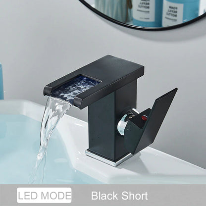 ALDO Hardware>Plumbing Fixtures BC Luxury Modern Bathroom  Waterfall  Basin Faucet LED Color Changing  Deck Mounted Single Handle
