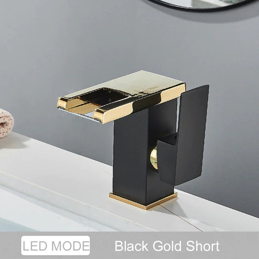 ALDO Hardware>Plumbing Fixtures BG Luxury Modern Bathroom  Waterfall  Basin Faucet LED Color Changing  Deck Mounted Single Handle
