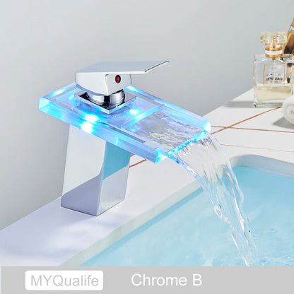 ALDO Hardware>Plumbing Fixtures CHCT Luxury Modern Bathroom  Waterfall  Basin Faucet LED Color Changing  Deck Mounted Single Handle