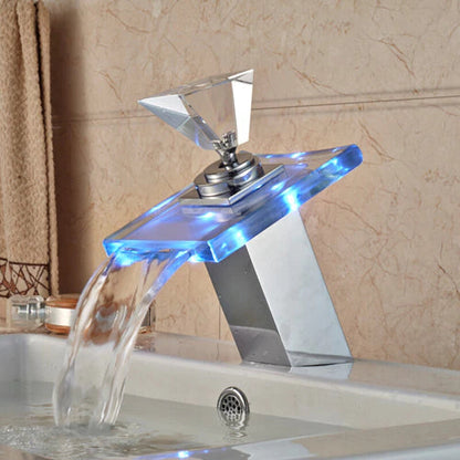 ALDO Hardware>Plumbing Fixtures CHRM Luxury Modern Bathroom  Waterfall  Basin Faucet LED Color Changing  Deck Mounted Single Handle