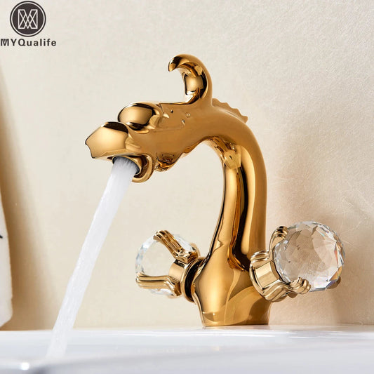 ALDO Hardware>Plumbing Fixtures Gold Luxury Contemporary Bathroom Dragon Basin Faucet Deck Mounted.