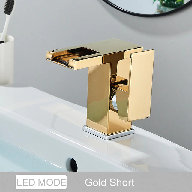 ALDO Hardware>Plumbing Fixtures GW Luxury Modern Bathroom  Waterfall  Basin Faucet LED Color Changing  Deck Mounted Single Handle