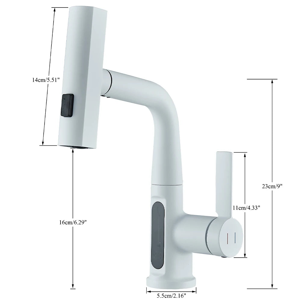 ALDO Hardware>Plumbing Fixtures Intelligent Waterfall Basin Faucet with Temperature Digital Display Lift Up Crane Pull Out Faucet