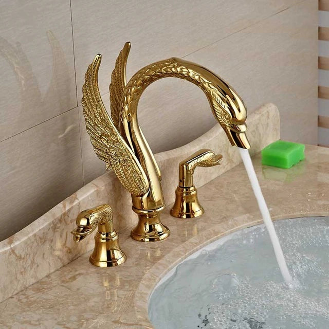 ALDO Hardware>Plumbing Fixtures Luxury Contemporary  Swan Bathroom Basin Faucet Brass Deck Mounted Double Swan Handle