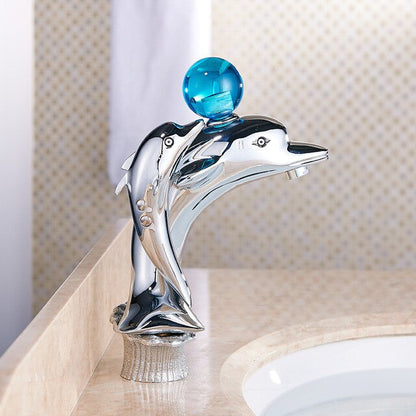ALDO Hardware>Plumbing Fixtures Luxury Dolphin Bathroom Basin Solid Brass Faucets Contemporary Deck Mounted