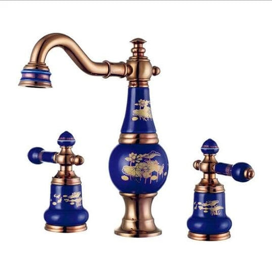 ALDO Hardware>Plumbing Fixtures Rose Gold and Blue / Brass Rose Gold Brass Ceramic and Brass Bathroom Basin Faucet  Double Handles