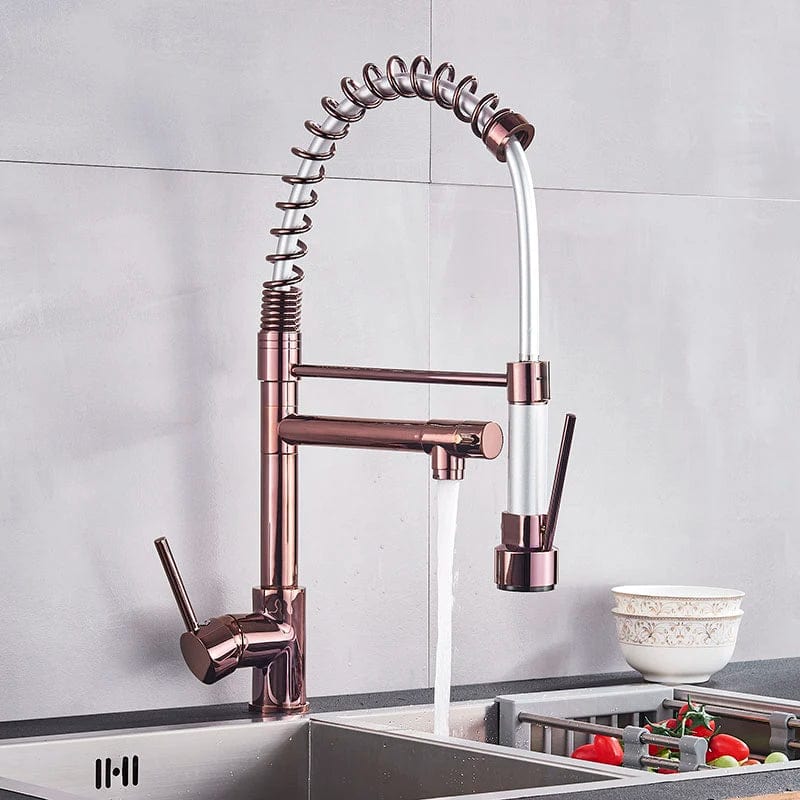 ALDO Hardware>Plumbing Fixtures Senlesen Certified Commercial Heavy-duty LED Light Spring Pull Down Kitchen Sink Faucet Tap with Dual Spout Deck Mounted