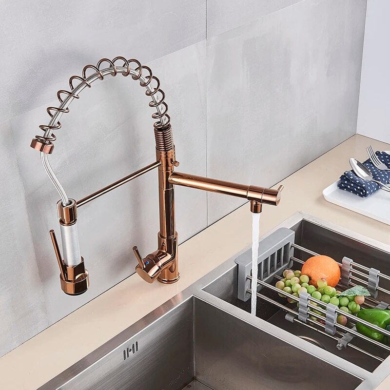 ALDO Hardware>Plumbing Fixtures Senlesen Certified Commercial Heavy-duty LED Light Spring Pull Down Kitchen Sink Faucet Tap with Dual Spout Deck Mounted.