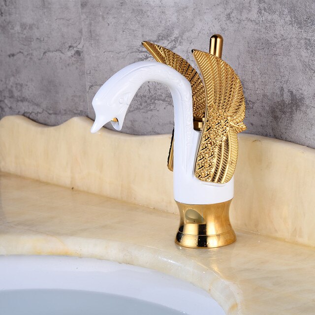 ALDO Hardware>Plumbing Fixtures SLT8039W Luxury Contemporary European Style Bathroom Swan Basin Faucet Brass Deck Mounted Single Handle
