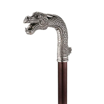 ALDO Health Care Mobility & Accessibility Canes & Walking Sticks 1"Wx6"Dx37"H. 2 lbs. / NEW / Wood Italian Solid Hardwood  Asian Dragon Pewter Walking Stick Collectible Gift