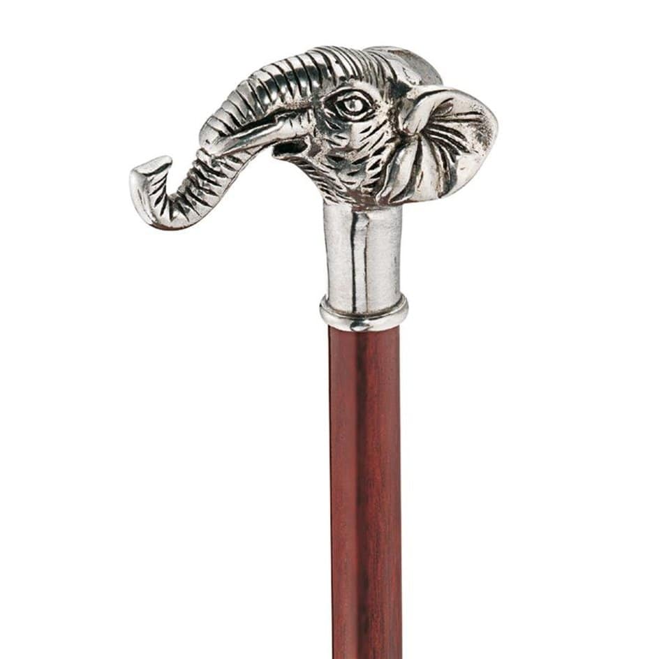 ALDO Health Care Mobility & Accessibility Canes & Walking Sticks 2"Wx4.5"Dx35"H / NEW / Wood Italian Solid Hardwood Fortune Elephant Pewter Walking Stick Collectible Gift