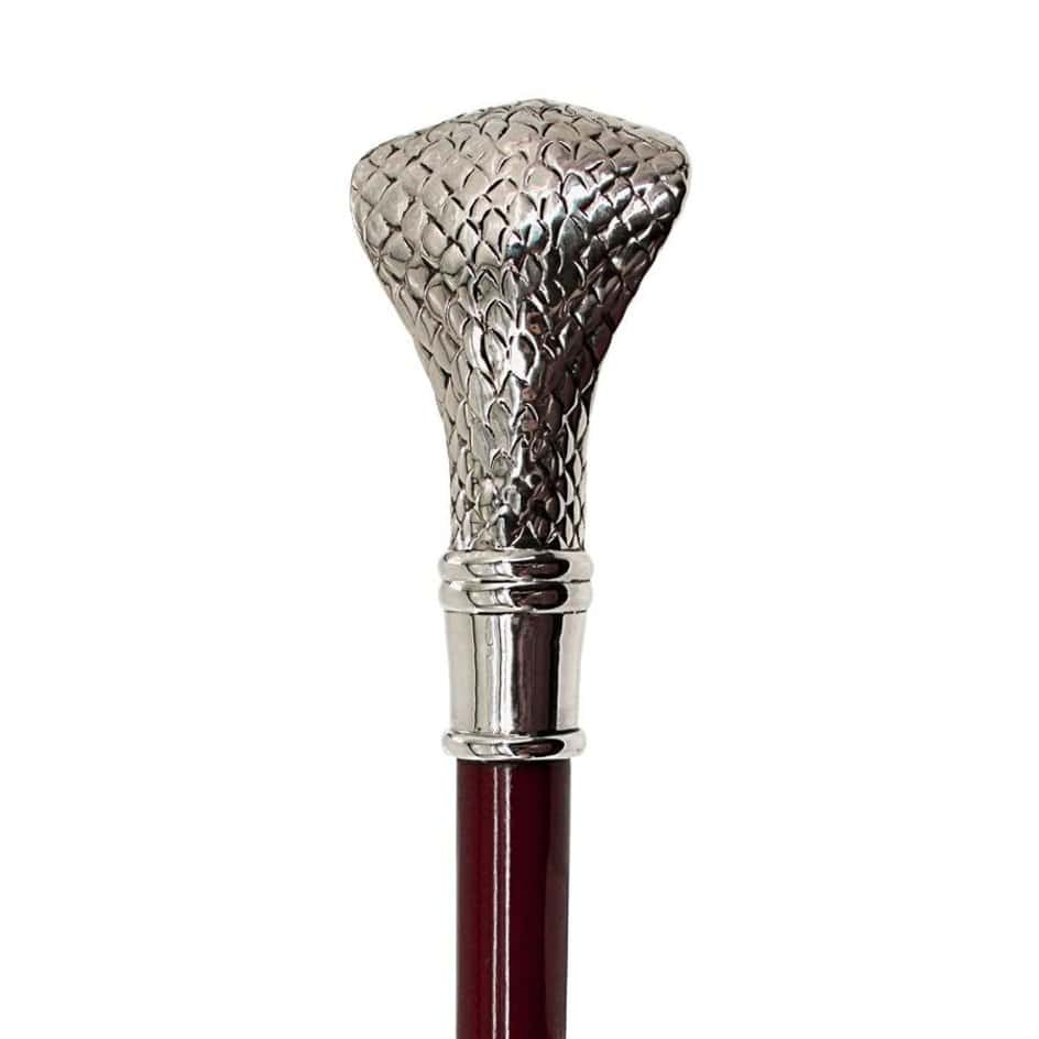 ALDO Health Care Mobility & Accessibility Canes & Walking Sticks 3"Wx2.5"Dx36"H / NEW / Wood Italian Solid Hardwood Cobra  Pewter Walking Stick Collectible Gift