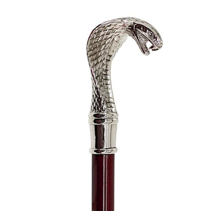 ALDO Health Care Mobility & Accessibility Canes & Walking Sticks 3"Wx2.5"Dx36"H / NEW / Wood Italian Solid Hardwood Cobra  Pewter Walking Stick Collectible Gift