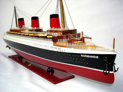 ALDO Hobbies & Creative Arts> Collectibles> Scale Model 44.75 W: 9.25 H: 15 Inches / NEW / Wood T.S.S. Normandie French Painted Passenger Ship Ocean Liner Large Wood Model Assembled With Display Case