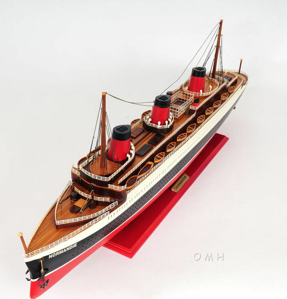 ALDO Hobbies & Creative Arts> Collectibles> Scale Model 44.75 W: 9.25 H: 15 Inches / NEW / Wood T.S.S. Normandie French Painted Passenger Ship Ocean Liner Large Wood Model Assembled With Display Case