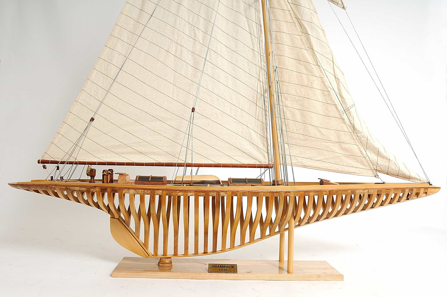ALDO Hobbies & Creative Arts> Collectibles> Scale Model L: 38 W: 7 H: 46 Inches / NEW / Wood America's Cup Shamrock V is the J Class Classic Sailing Yacht Open Hull Medium Wood Model