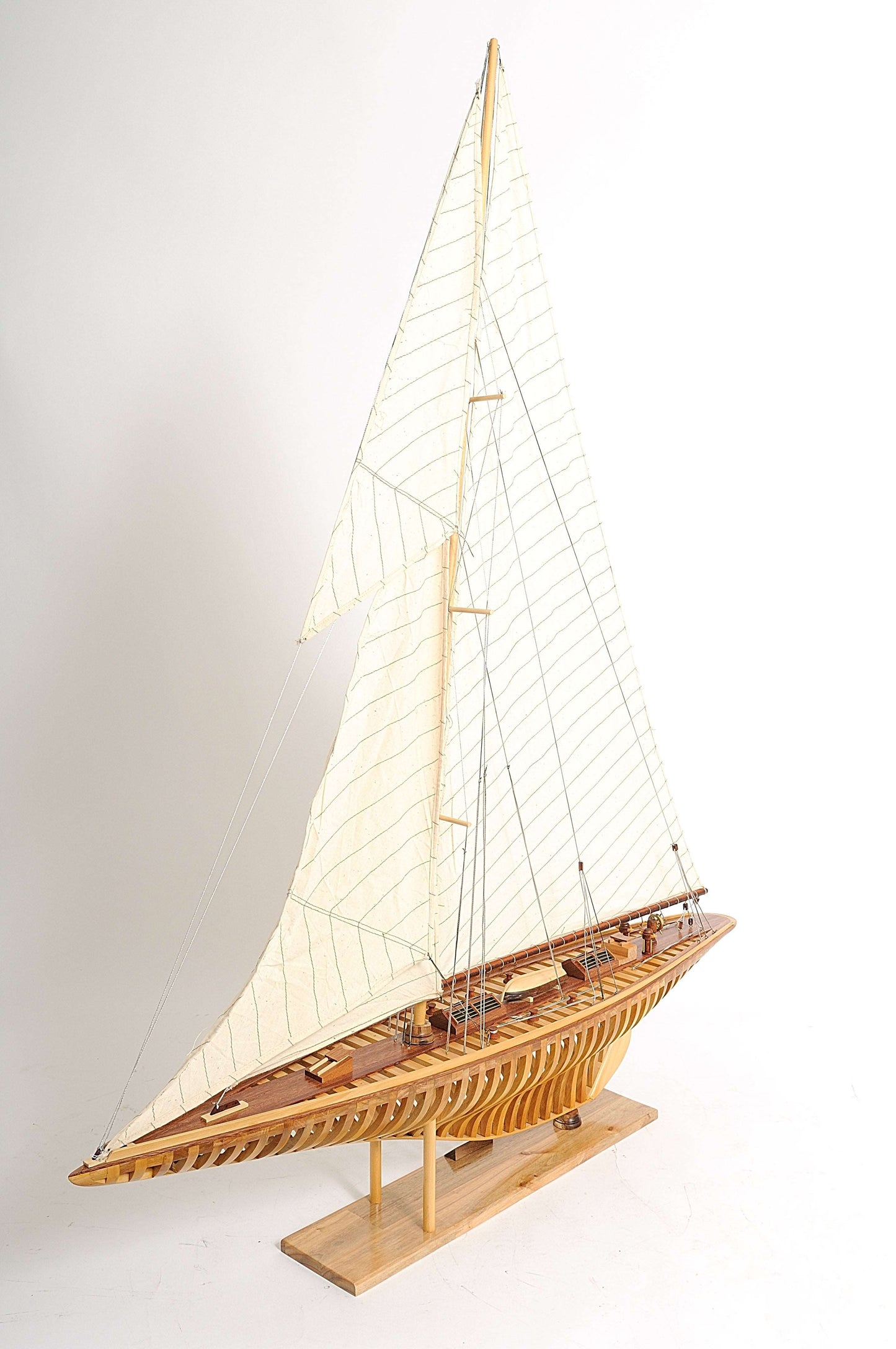 ALDO Hobbies & Creative Arts> Collectibles> Scale Model L: 38 W: 7 H: 46 Inches / NEW / Wood America's Cup Shamrock V is the J Class Classic Sailing Yacht Open Hull Medium Wood Model