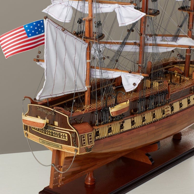 ALDO Hobbies & Creative Arts> Collectibles> Scale Model L: 40 W: 13.75 H: 60 Inches / NEW / Wood USS Constitution Large Tall Ship Wood Model Sailboat With Floor Display Case Combo Assembled