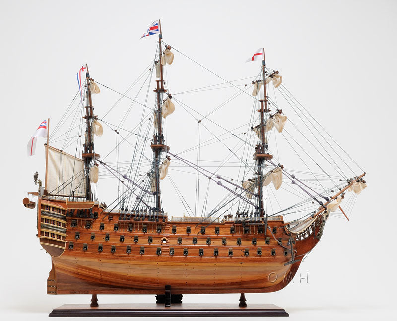 Aldo Hobbies & Creative Arts> Collectibles> Scale Model new / Wood / L: 35.4 W: 13.5 H: 29.5 Inches HMS Victory Midsize EE Tall Ship Wood Model Sailboat Assembled  With Display Case Front Open and Glass