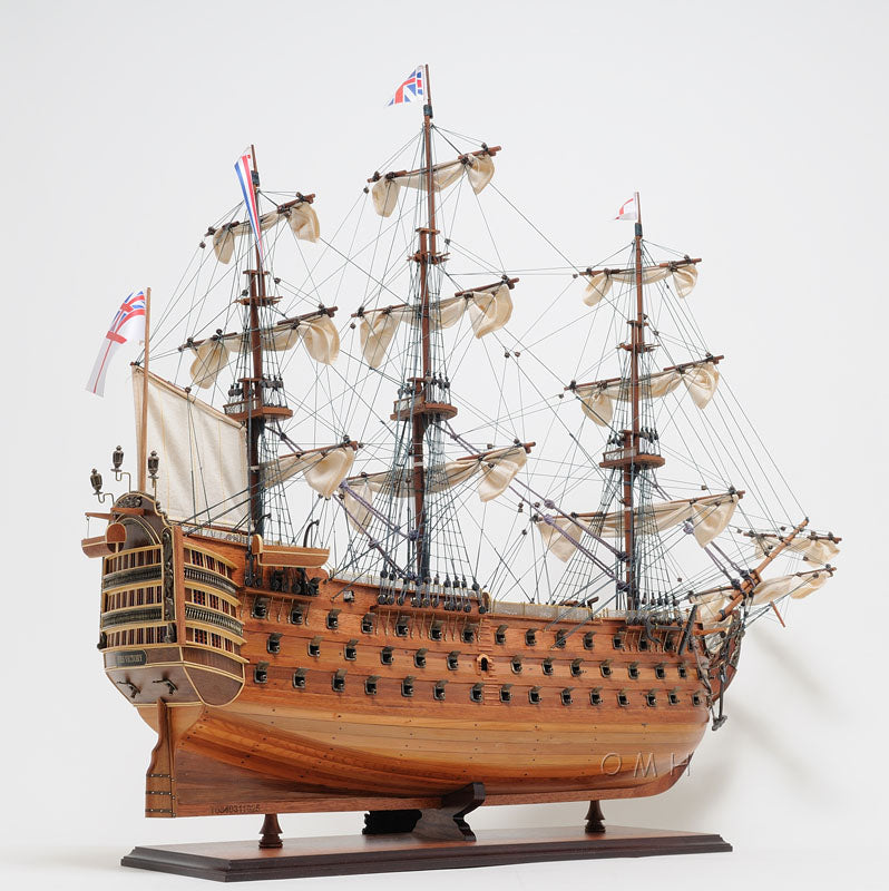 Aldo Hobbies & Creative Arts> Collectibles> Scale Model new / Wood / L: 35.4 W: 13.5 H: 29.5 Inches HMS Victory Midsize EE Tall Ship Wood Model Sailboat Assembled  With Display Case Front Open and Glass