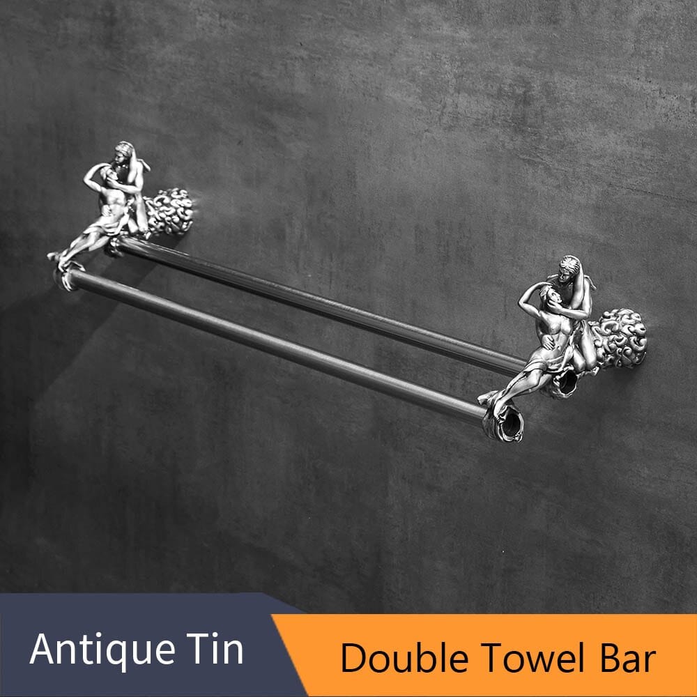 ALDO Home & Garden> Double Towel Bar Romantic Bathroom Hardware Accessories Set Cupid and Psyche Chrome Towel Ring and Robe Hook, Toilet Paper Holder Towel Bar Toilet Brush Holder