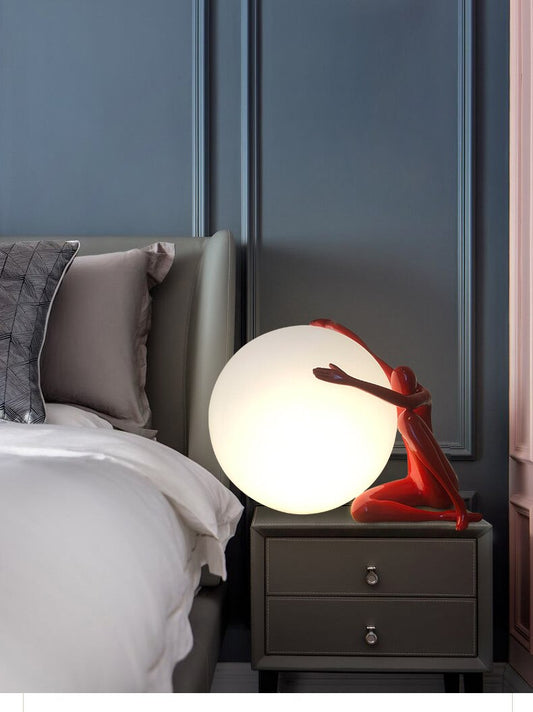 ALDO Home & Garden>Lamps> Lighting & Ceiling Fans Modern Art Table Lamp Red Abstract Humanoid Holding LED Light Ball
