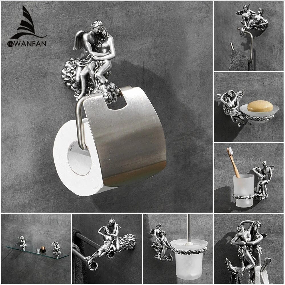 Romantic Bathroom Hardware Accessories Set Cupid and Psyche Chrome