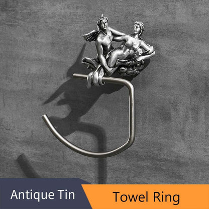 ALDO Home & Garden> Towel Ring Romantic Bathroom Hardware Accessories Set Cupid and Psyche Chrome Towel Ring and Robe Hook, Toilet Paper Holder Towel Bar Toilet Brush Holder
