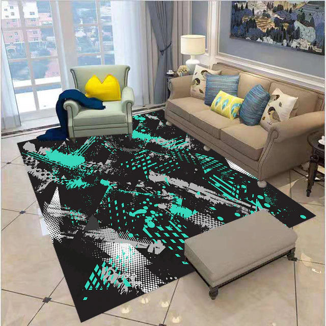 ALDO Home & Kitchen>Area Rugs>Carpet 90x120cm(35X47in) 3 x 4 foot / Flannel / Back Gray and Green Grafity Style Back Gray and Green Modern Luxury Non-Slip Stain Resistant Rug Carpet