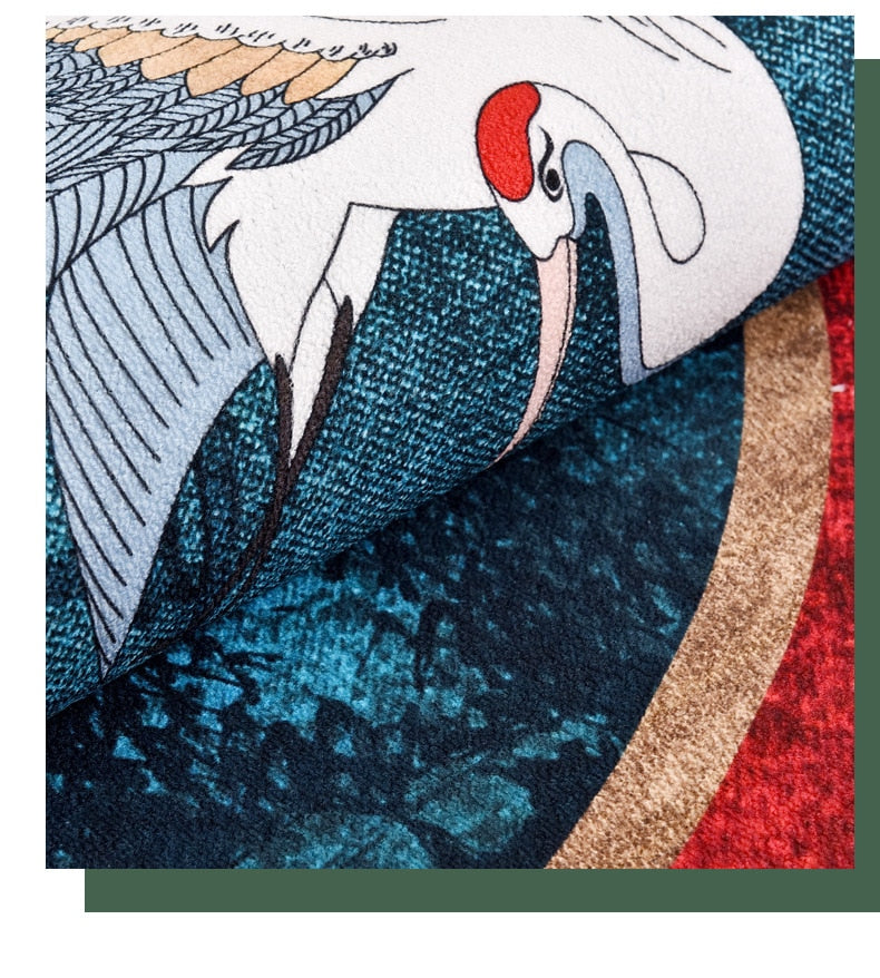 ALDO Home & Kitchen>Area Rugs>Carpet Luxury Art Far Eastern Style with Two Birds Non-Slip Round Rug Carpet