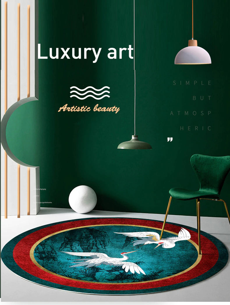 ALDO Home & Kitchen>Area Rugs>Carpet Luxury Art Far Eastern Style with Two Birds Non-Slip Round Rug Carpet