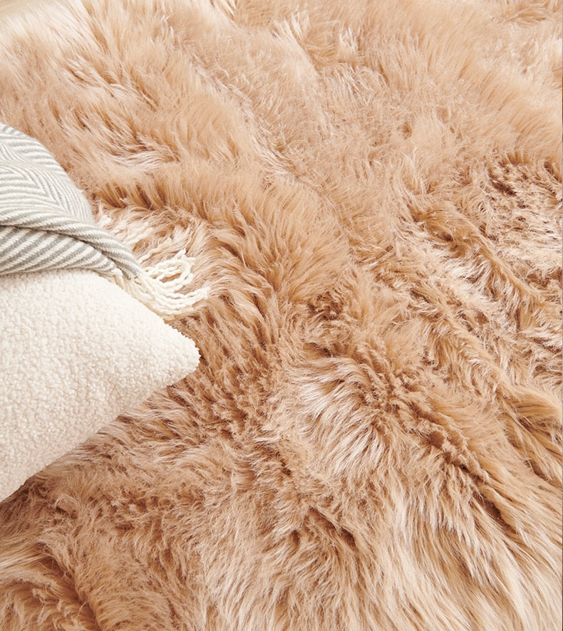 ALDO Home & Kitchen>Area Rugs>Carpet Luxury Super Soft Faux Sheepskin Fur Light Brown Area Rugs for Bedside Floor Mat Plush Sofa Cover Seat Pad for Bedroom