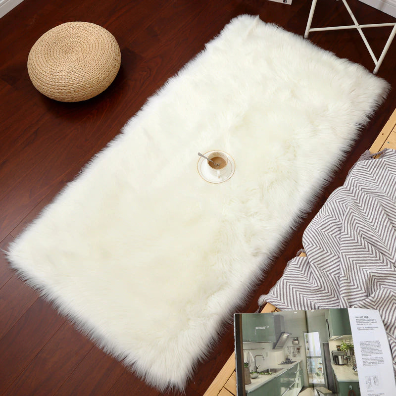ALDO Home & Kitchen>Area Rugs>Carpet Luxury Super Soft Faux Sheepskin Fur White Area Rugs for Bedside Floor Mat Plush Sofa Cover Seat Pad for Bedroom