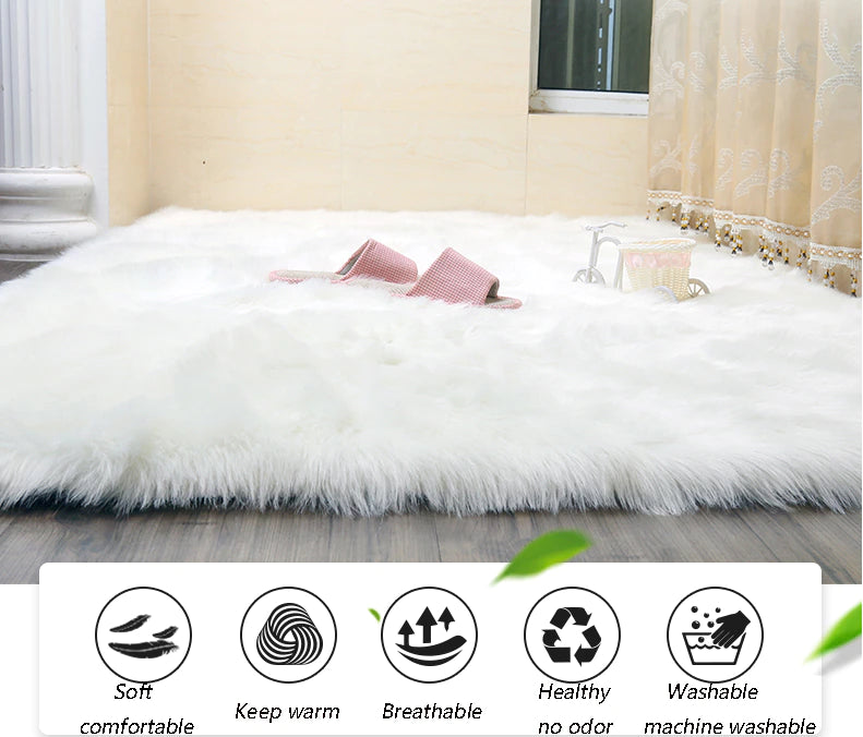 ALDO Home & Kitchen>Area Rugs>Carpet Luxury Super Soft Faux Sheepskin Fur White Area Rugs for Bedside Floor Mat Plush Sofa Cover Seat Pad for Bedroom