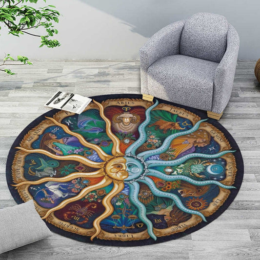 ALDO Home & Kitchen>Area Rugs>Carpet New  2 feet x 2 feet / Polyester / Multicolor Zodiac Sun Tarot Cards Style Luxury Non-Slip Round Rug Carpet