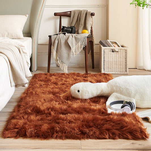 ALDO Home & Kitchen>Area Rugs>Carpet Poliester / Brown / 60x120cm 23x47inch Luxury Super Soft Faux Sheepskin Fur Brown Area Rugs for Bedside Floor Mat Plush Sofa Cover Seat Pad for Bedroom