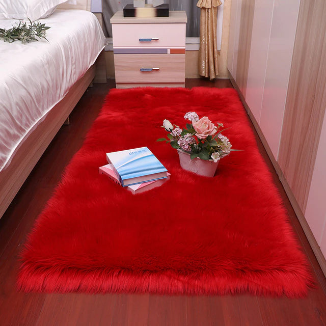ALDO Home & Kitchen>Area Rugs>Carpet Poliester / Red / 60x120cm 23x47inch Luxury Super Soft Faux Sheepskin Fur Red Area Rugs for Bedside Floor Mat Plush Sofa Cover Seat Pad for Bedroom
