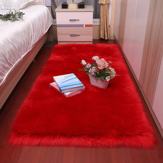 ALDO Home & Kitchen>Area Rugs>Carpet Poliester / Red / 60x120cm 23x47inch Luxury Super Soft Faux Sheepskin Fur Red Area Rugs for Bedside Floor Mat Plush Sofa Cover Seat Pad for Bedroom