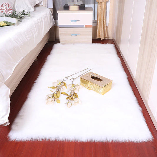ALDO Home & Kitchen>Area Rugs>Carpet Poliester / White / 60x120cm 23x47inch Luxury Super Soft Faux Sheepskin Fur White Area Rugs for Bedside Floor Mat Plush Sofa Cover Seat Pad for Bedroom