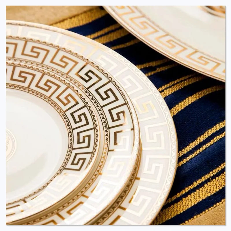 ALDO Home & Kitchen>Dinner Set Luxury Versace Style Fine Porcelain Bone China Porcelain Dinner 60 pies Sets With Real Gold Leafs