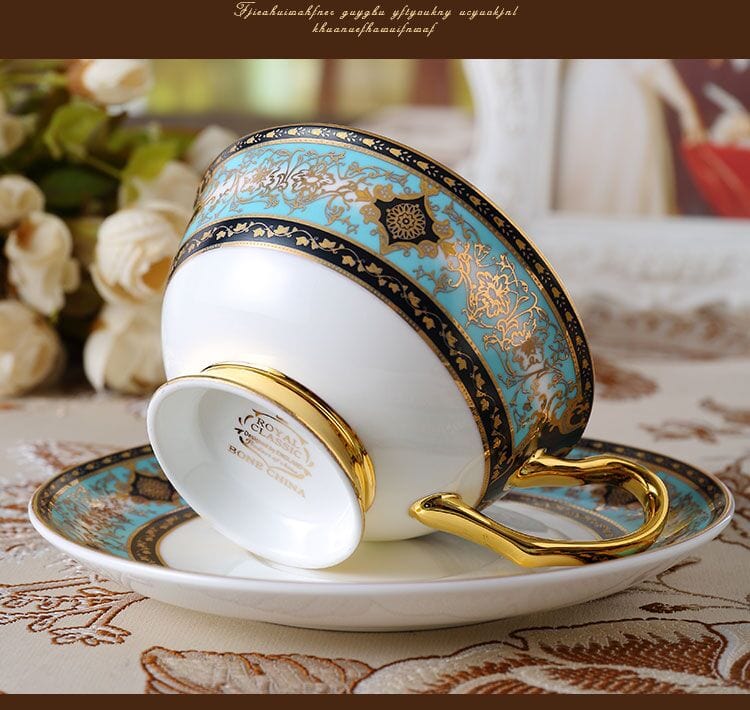 ALDO Home & Kitchen>Dinner Set New / Porcelain Royal Classic Coffee and Tea Set Baroque Style Art Hand Made Fine Porcelain 24 Karat Gold Plated For Six Person Comes in the Gift Box