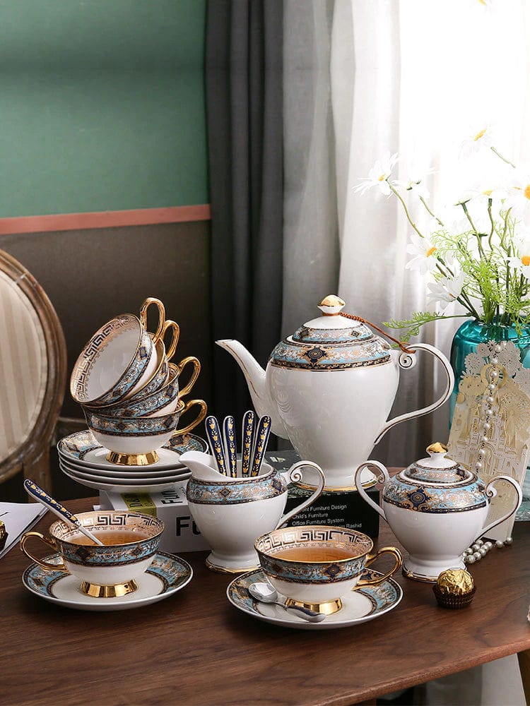 ALDO Home & Kitchen>Dinner Set New / Porcelain Royal Classic Coffee and Tea Set Baroque Style Art Hand Made Fine Porcelain 24 Karat Gold Plated For Six Person Comes in the Gift Box