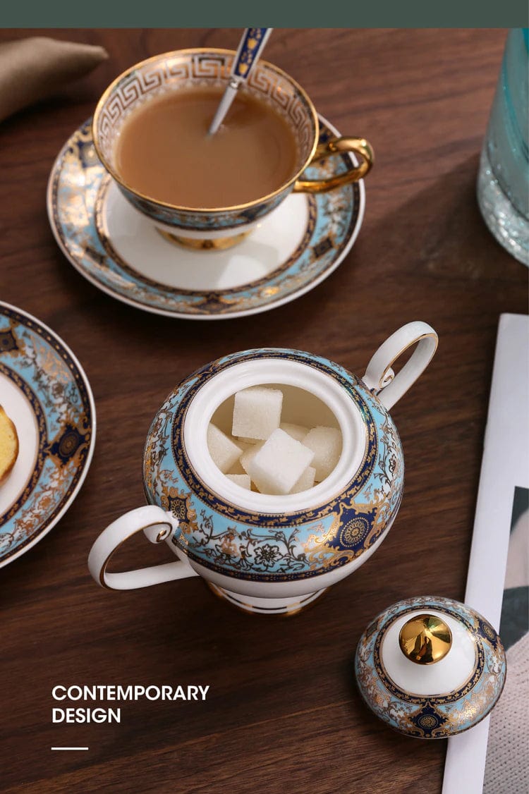 ALDO Home & Kitchen>Dinner Set New / Porcelain Royal Classic Coffee and Tea Set Baroque Style Art Hand Made Fine Porcelain 24 Karat Gold Plated For Six Person Comes in the Gift Box