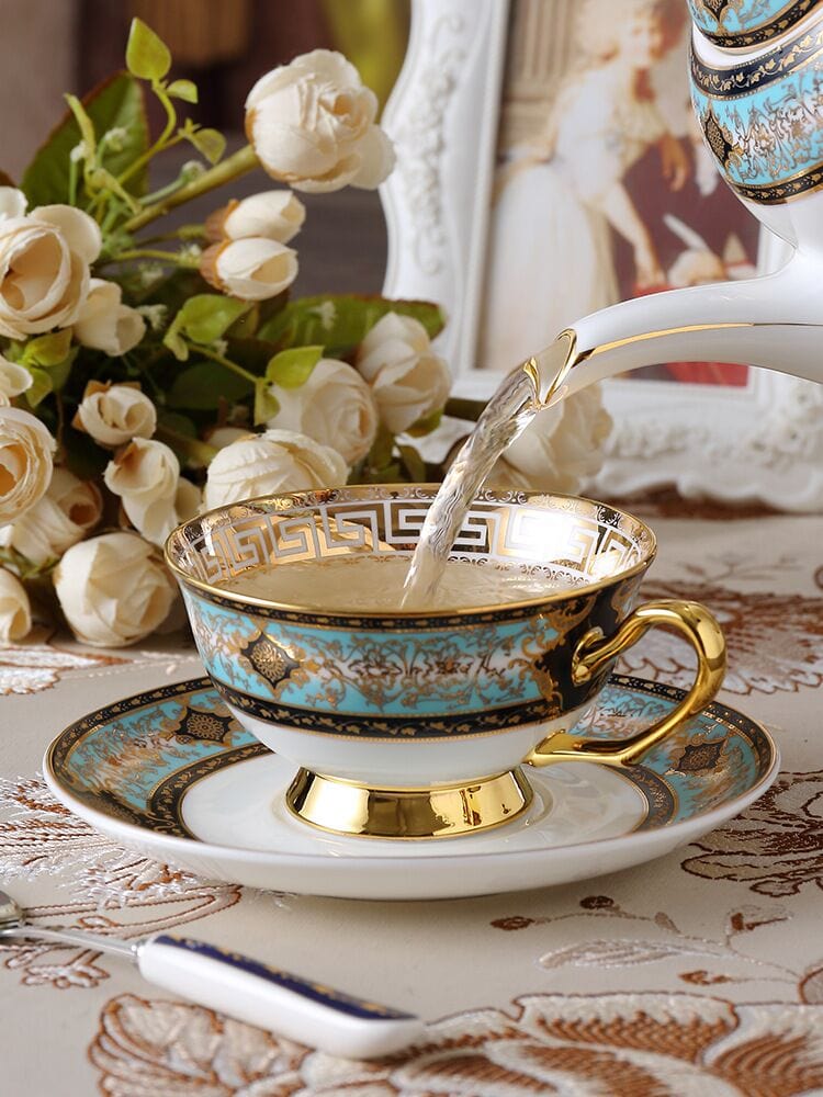 ALDO Home & Kitchen>Dinner Set New / Porcelain Royal Classic Coffee and Tea Set Baroque Style Art Hand Made Fine Porcelain 24 Karat Gold Plated For Six Person Comes in the Gift Box