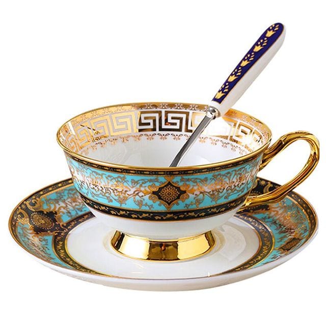 ALDO Home & Kitchen>Dinner Set New / Porcelain Royal Classic Coffee and Tea Set Baroque Style Art Hand Made Fine Porcelain 24 Karat Gold Plated For Six Person Comes in the Gift Box