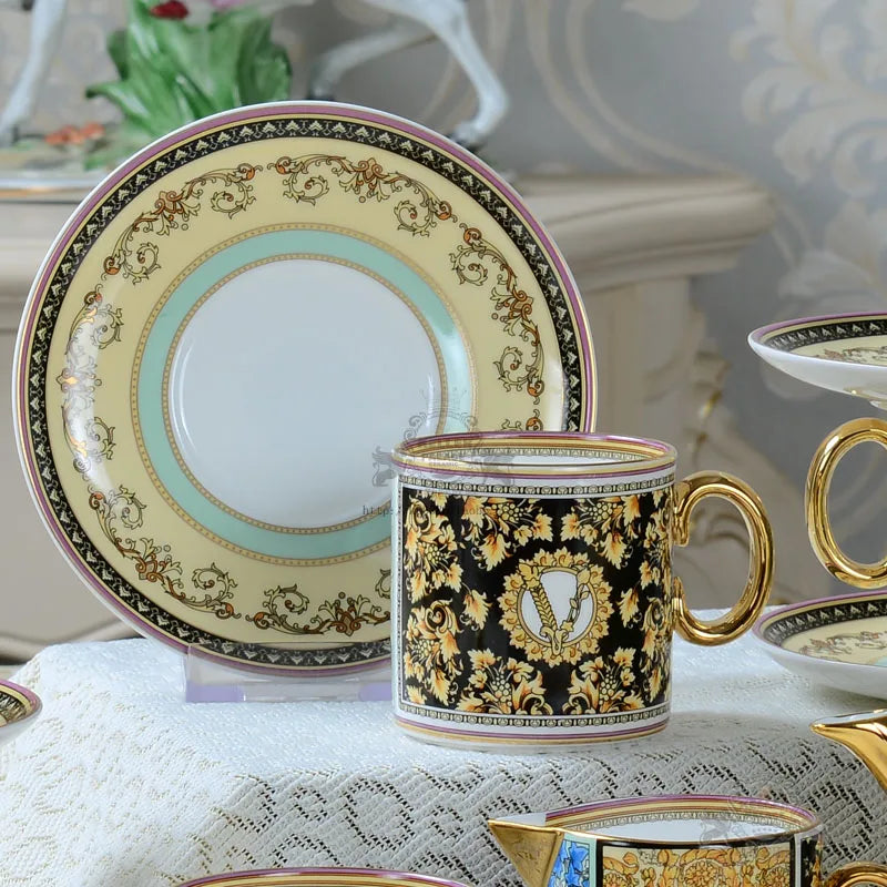 ALDO Home & Kitchen>Dinner Set>Tableware> Drinkware/ Luxury Versace Style Fine Porcelain Large Coffee Tea Sets for Six